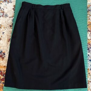 Vintage Walker Lane Midi A-Line Skirt Black Wool Classic Academia 32” Waist Sz L